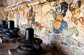The great Chola temples of Tamil Nadu - The Brihadishwara Temple of Thanjavur. Linga with Nayaka painting on the inside wall of the cloister. 